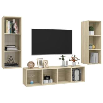 Berkfield Home Practical 3 Piece TV Cabinet Set Sonoma Oak Engineered Wood in Light Sand