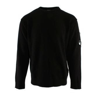 C.P. Company Round-neck Knitwear, male, Black, Size: XL Soft Cotton Stretch Crewneck Sweater