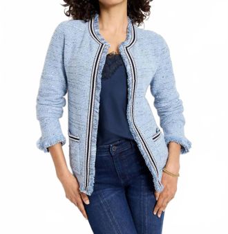 Nic+Zoe Izara Indigo Fringe Mix Knit Jacket In Blue Multi