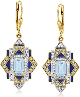 Ross-Simons London Blue, Sky Blue and White Topaz Drop Earrings With Blue Enamel in 18kt Gold Over Sterling