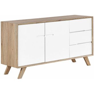 Beliani Madia in Stile Scandinavo Bianco e Legno Chiaro 3 Cassetti Forester