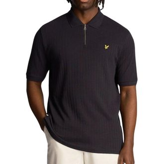 Lyle & Scott donker marineblauw poloshirt met getextureerde strepen