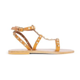 K.Jacques Flat Sandals, female, Brown, Size: 12 US Gold Studs Leather Block Heel Sandals