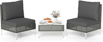 Costway 3 Pieces Patio Bistro Set PE Rattan Furniture Set w/Coffee Table-Grey