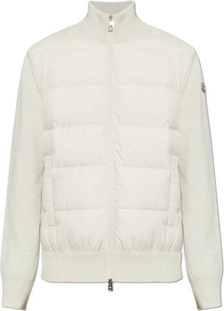 Moncler Truien & Vesten, Heren, Beige, XL, Wol, Cardigan met Gewatteerd Voorpand