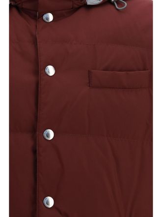 Brunello Cucinelli Mens Sleeveless Hooded Gilet Burgundy Polyester Blazers Jacket