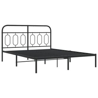 Berkfield Home Metal Bed Frame without Mattress with Headboard Black 140x190cm | Size: 140x190 cm
