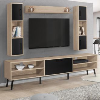 IDMarket Idmarket - Mueble De Tv Y Estanter&iacute;a Houston Madera Y Negro 180 Cm