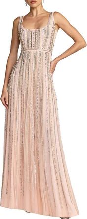 Mac Duggal Embellished A-Line Gown with Striped Details Dress in Blush at Nordstrom, Size 10