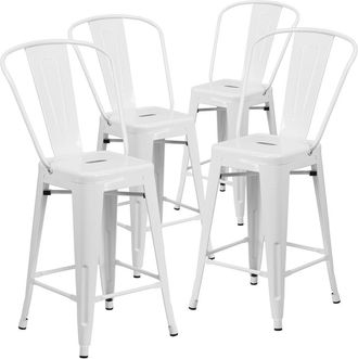 Flash Furniture 4 Pk. 24 High White Metal Indoor-Outdoor Counter Height Stool with Back