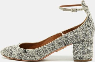 Aquazzura Grey Tweed And Leather Block Heel Pumps