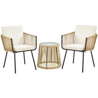 Yaheetech Set Mobili Da Giardino Di Conversazione Per Patio Salottino In Rattan Pe 2 Sedie Da Esterno Con Cuscini E 1 Tavolo In Vetro Set Di Bistro Arredamento 