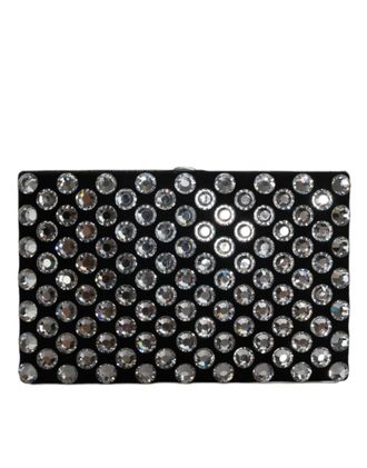 Dolce & Gabbana Zwarte Fluweel Kristallen Clutch Avondfeest Handtas