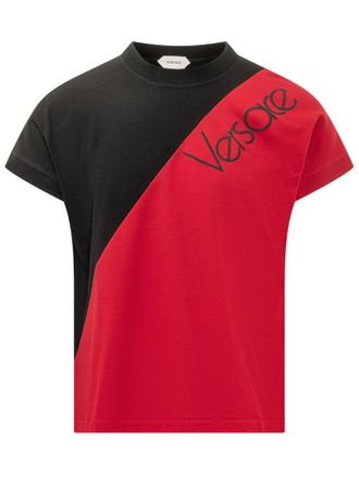 Versace Black-Red Logo Crew Neck T-Shirt
