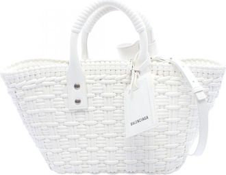 Balenciaga White Leather Basket Handbag Tote Bag (Pre-Owned)
