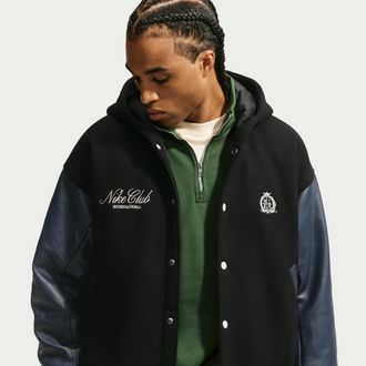 Nike Mens Club Wool Varsity Jacket in Black | IQ0622-010