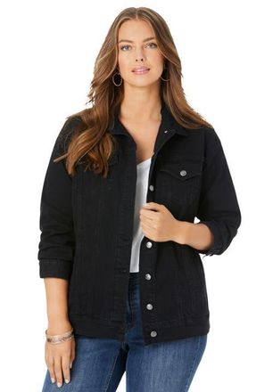 Roaman's Plus Size Boyfriend Stretch Denim Jacket in Black at Nordstrom, Size 28