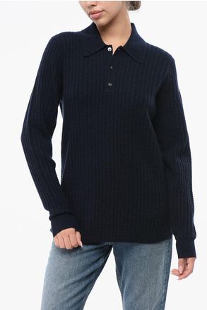 Guest In Residence Cashmere THEO WAFFLE Sweater with Polo Neck size Xs