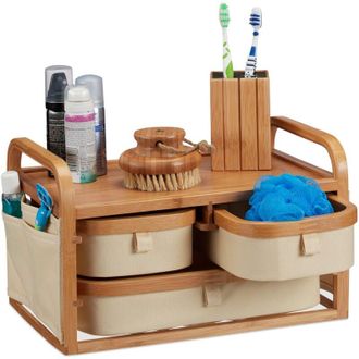 Relaxdays Mobile bamb&ugrave;, 3 Scomparti, mobiletto wc, Tessuto, Porta Trucchi, Rustico, hlp 19 x 34 x 23 cm, Marrone, h x l x p: 34 x 19 x 23 cm - Relaxdays