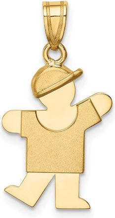 Diamond2Deal 14k Yellow Gold The Kids Solid Engravable Small Boy with Hat on Left Kiss Charm Pendant