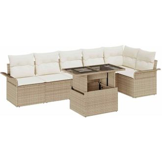 vidaXL Vidaxl - Conjunto De Sof&aacute; De Jard&iacute;n Con Coj&iacute;n 7 Pcs Beige Polirat&aacute;n