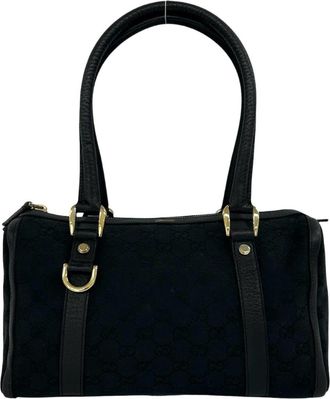 Gucci Black Canvas Leather Boston Bag Handbag Tote Bag (Pre-Owned)