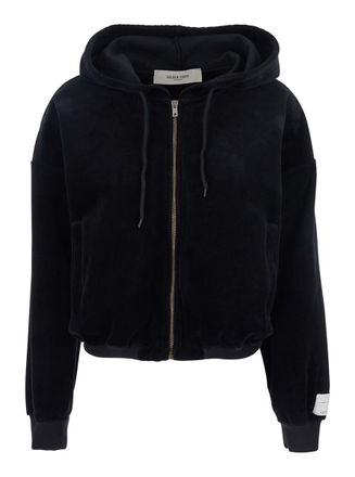 Golden Goose Black Sweatshirt With Fixed Hood And Logo Patch On The Sleeve In Cotton Blend Woman