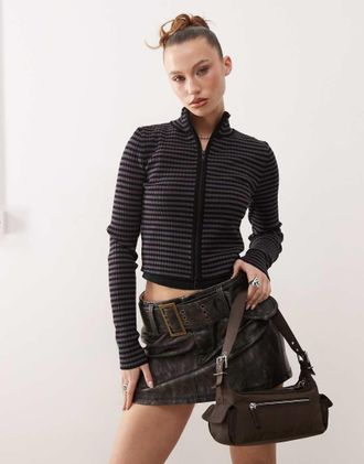 Guess Guess Originals knit zip through striped sweater in black