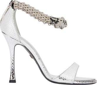 Roberto Cavalli Tijgerhak Metalen Sandalen - Dames - Sandalen met hakken - Grijs - 40 EU - Leer - Schoenen