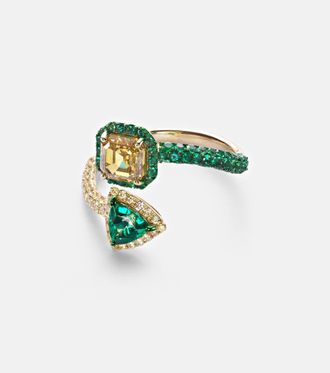 Kamyen Jewellery 18kt gold ring with diamonds and emeralds