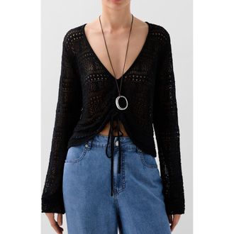 Scalpers Front Pointelle Jumper in Black at Nordstrom, Size Medium Eu