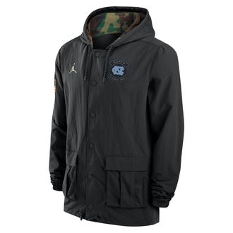 Nike Jordan Mens North Carolina Jordan Brand Full-Snap Hooded Military Jacket in Black | 0JXQ09SGNCN-XZK
