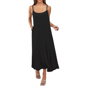 Generic HKFGHMG Maxi Dresses for Women UK Plus Size Womens Full Slips Soft Comfortable Nightwear Bodycon Dress Summer Spaghetti Straps Sleeveless Round Neck O