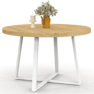 IDMarket Tavolo da pranzo rotondo selma 4-6 persone in legno e bianco 110 cm