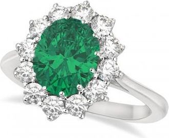Allurez Oval Emerald & Diamond Accented Ring 18k White Gold (3.60ctw)