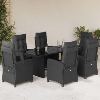 vidaXL Set De Comedor De Jard&iacute;n 7 Pzas Y Cojines Rat&aacute;n Sint&eacute;tico Negro Vidaxl
