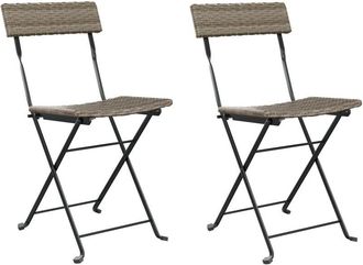 vidaXL Vidaxl - Sillas Cafeter&iacute;a Plegables 2 Uds Acero Y Rat&aacute;n Sint&eacute;tico Gris