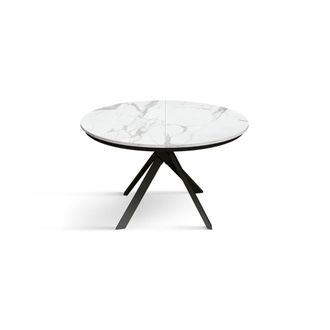 Konte Design Mesa redonda de madera blanca, patas negras, &oslash;120xh75,3-170x120x75,3