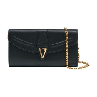 Versace Shoulder Bags, female, Black, Size: ONE SIZE V Leather Wallet On Chain