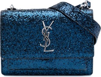 Saint Laurent Pre-owned Womens Small Glittered Leather Monogram Sunset Crossbody - Blue - One Size