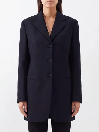 Jil Sander Blazer monopetto in lana vergine e mohair lungo al ginocchio