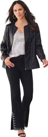Roaman's Plus Size Studded Faux Leather Bomber in Black at Nordstrom, Size 26