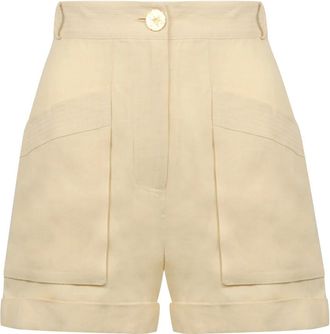 Le Kasha Ashraf Linen Shorts - Dames - Bermuda - Beige - XS - Leer - Korte Broeken