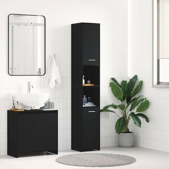 vidaXL Mobile da Bagno Rovere Nero 30x30x183,5 cm in Truciolato - Vidaxl