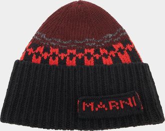 Marni Men & apos;s Logo-Knit Jacquard Wool Beanie