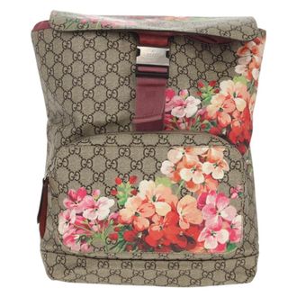 Gucci Buckle Backpack Blooms Print Gg Coated Canvas Beige Canvas Backpack Bag (Pre-Owned)
