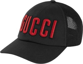 Gucci Embroidered Logo Baseball Cap Black Red 701324-4HAOY-1060