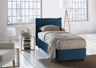 Talamo Italia Dmora - Cama Individual Dmangone, Cama Contenedor Con Revestimiento De Tela, 100% Made In Italy, Apertura Lateral, Con Colch&oacute;n 80x190 Cm Incluido, Azu