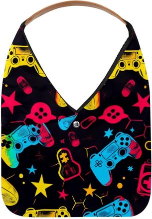 Generic Joystick Game Colorful Pattern Reusable Lightweight Grocery Bags - Foldable Into Compact Pouch, Washable & Sturdy, Multipurpose for Shopping and Trave