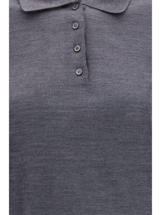 Golden Goose Womens Long Sleeve Merino Polo Anthracite Wool Knitwear Sweater
